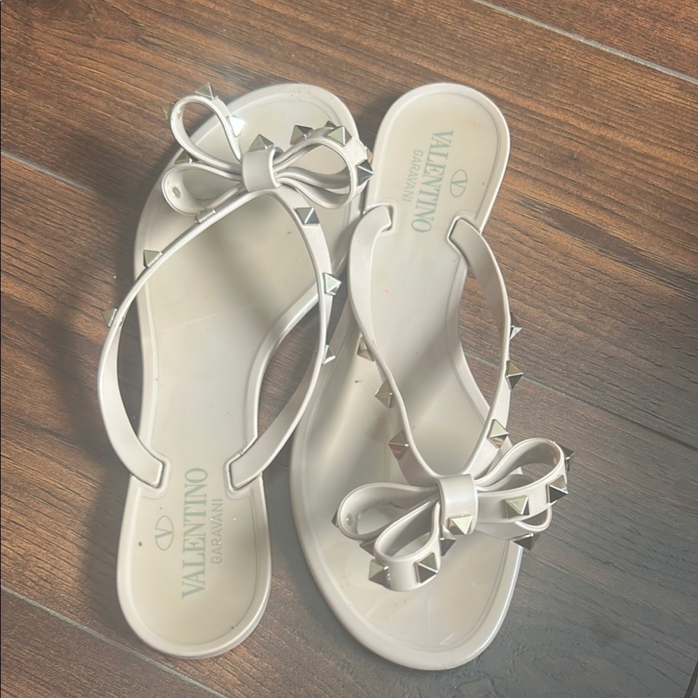 Valentino Cream Sandals with Bow Detail